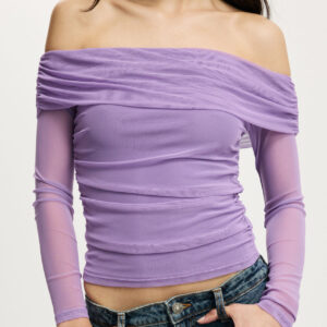 Ashley Off Shoulder Mesh Long Sleeve Top